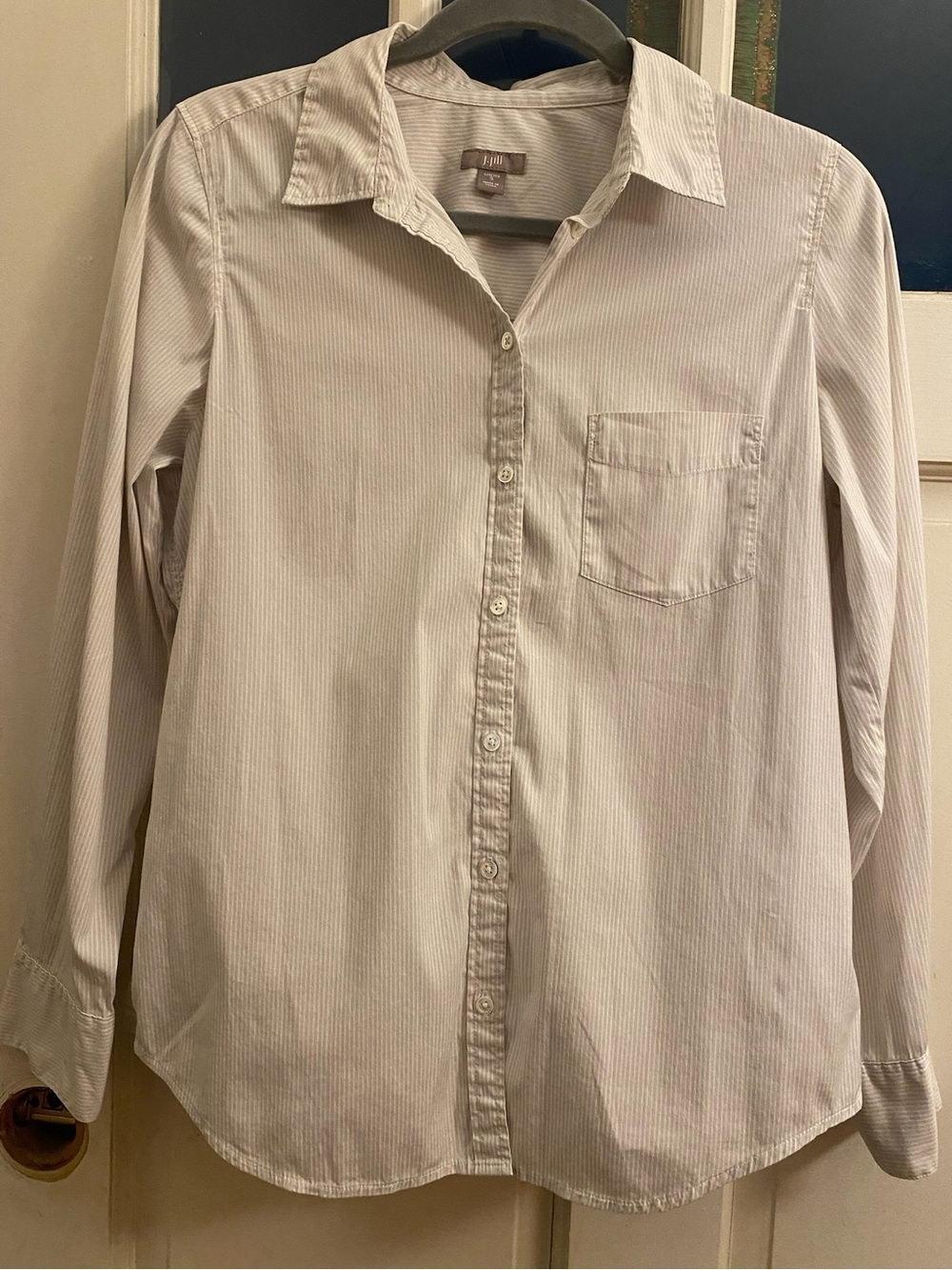 J. Jill Refined Stretch Stripe Button Up Shirt Blouse Navy White - Size Small